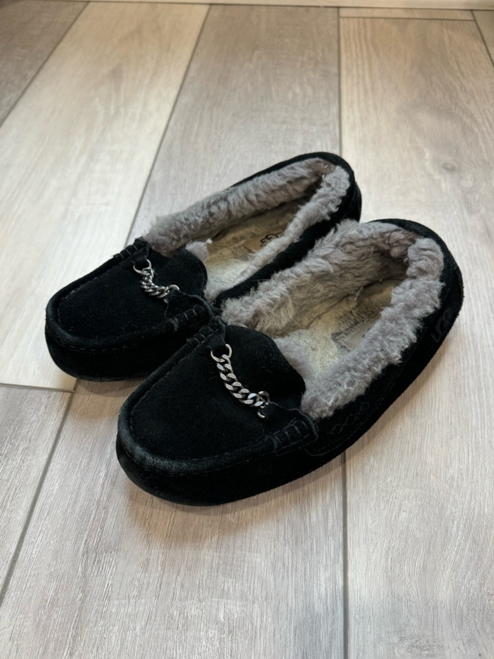 UGG Black Faux-Fur Lined Moccasin Slippers